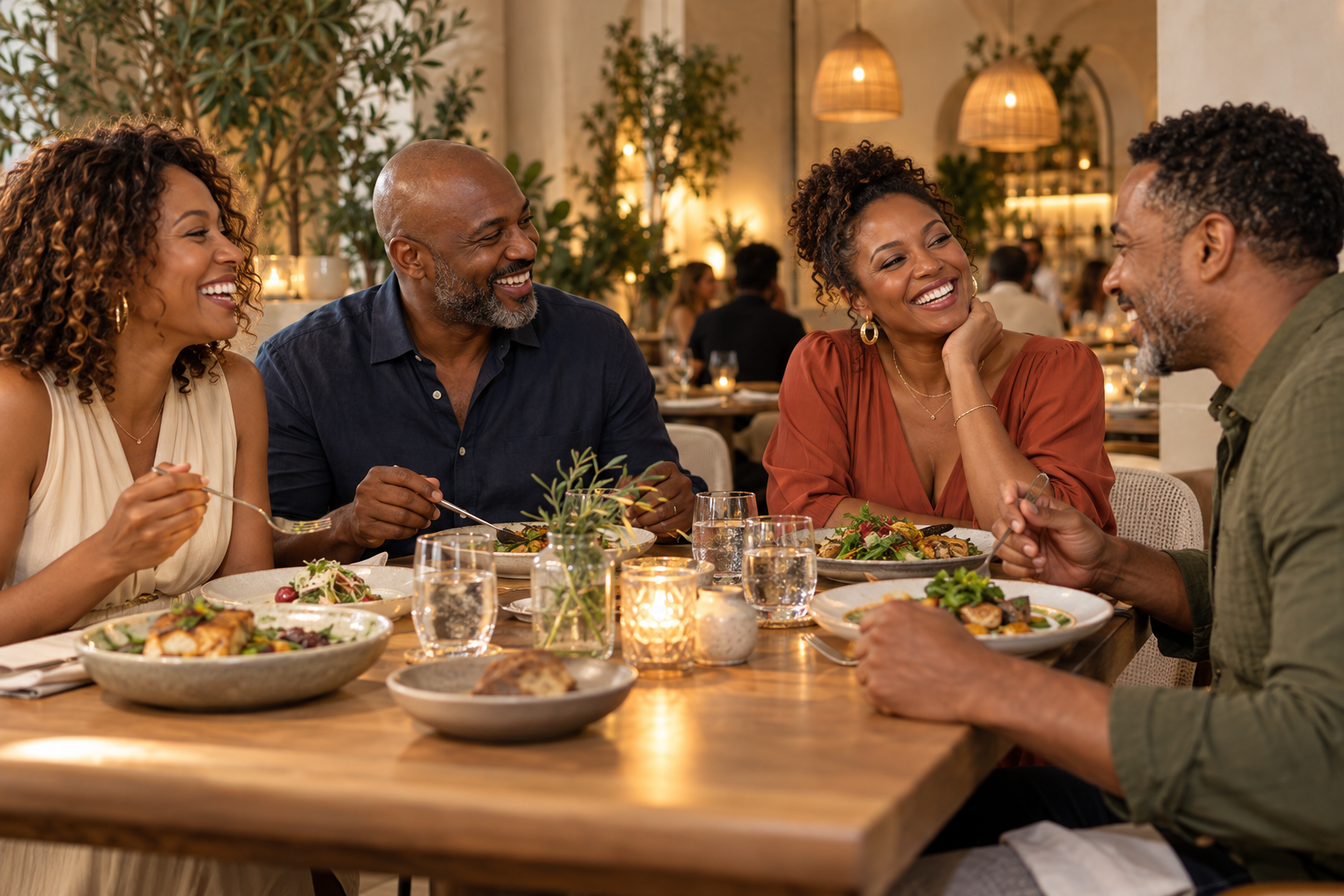 Illustration of friends enjoying dinner together